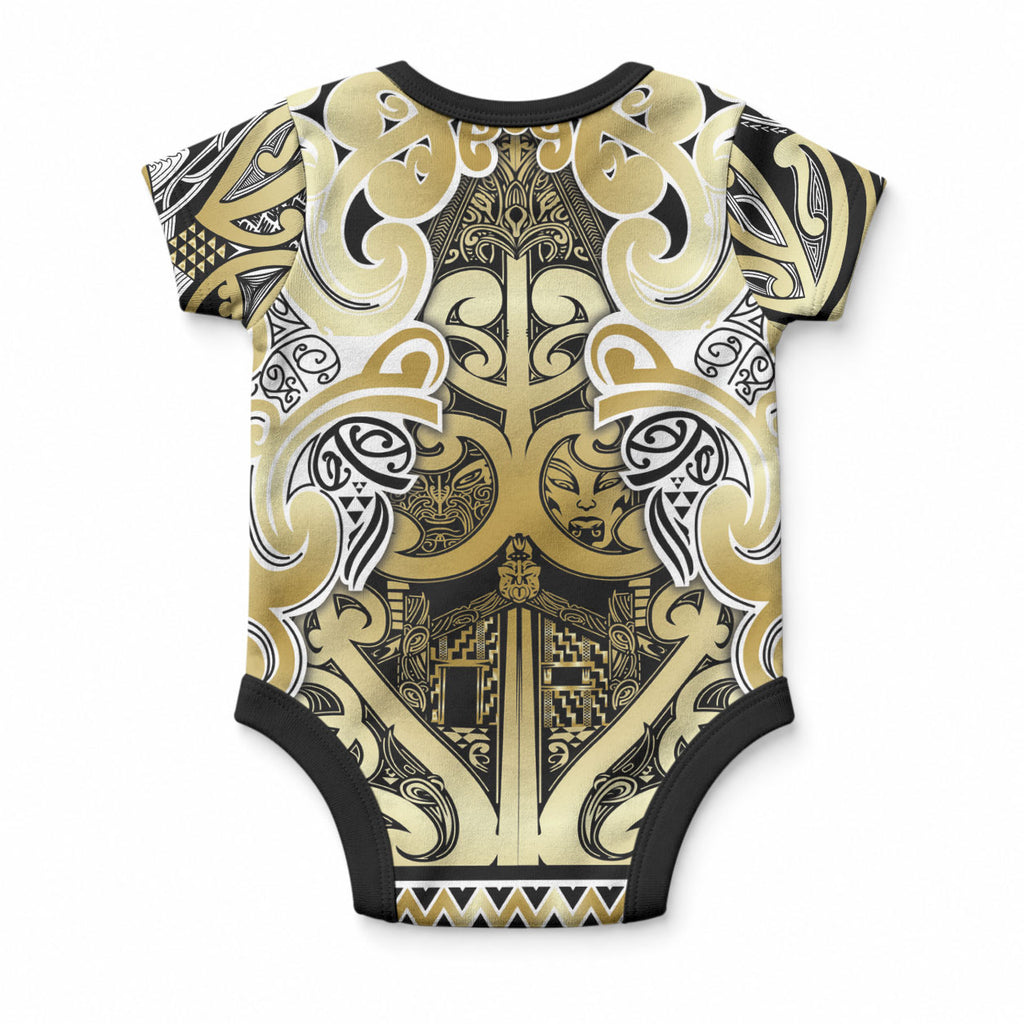 Aotearoa Iwi Ngati Whatua Baby Onesie Maori Wharenui House Tribal Pattern