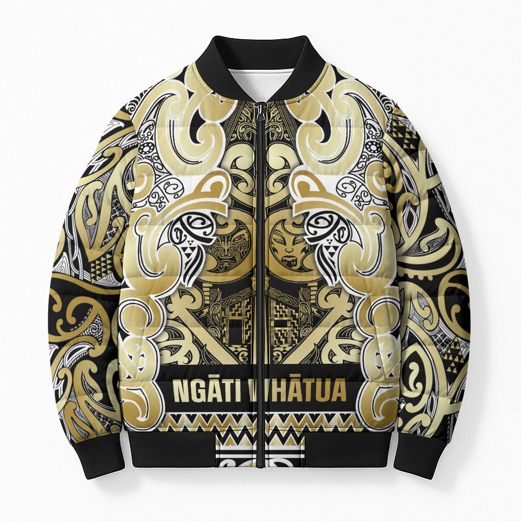 Aotearoa Iwi Ngati Whatua Bomber Puffer Jacket Maori Wharenui House Tribal Pattern