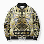 Aotearoa Iwi Ngati Whatua Bomber Puffer Jacket Maori Wharenui House Tribal Pattern