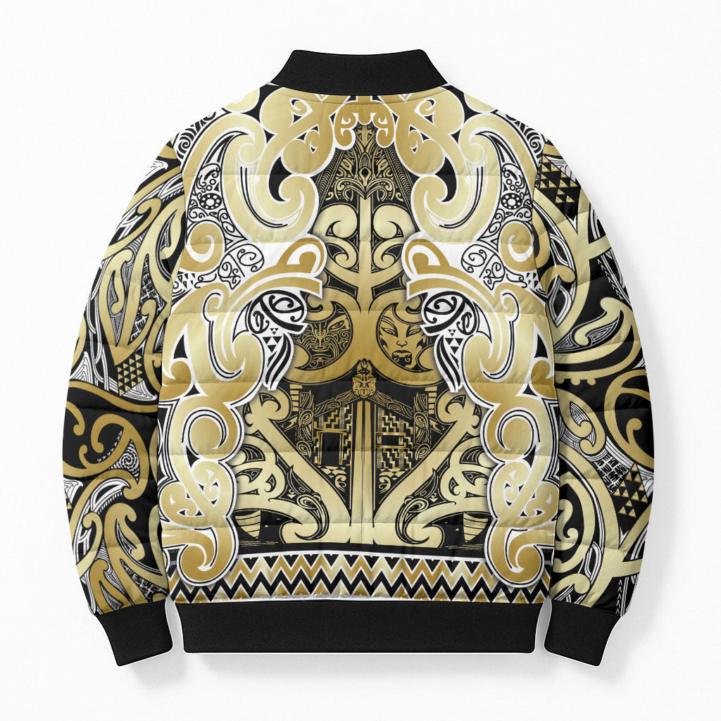Aotearoa Iwi Ngati Whatua Bomber Puffer Jacket Maori Wharenui House Tribal Pattern