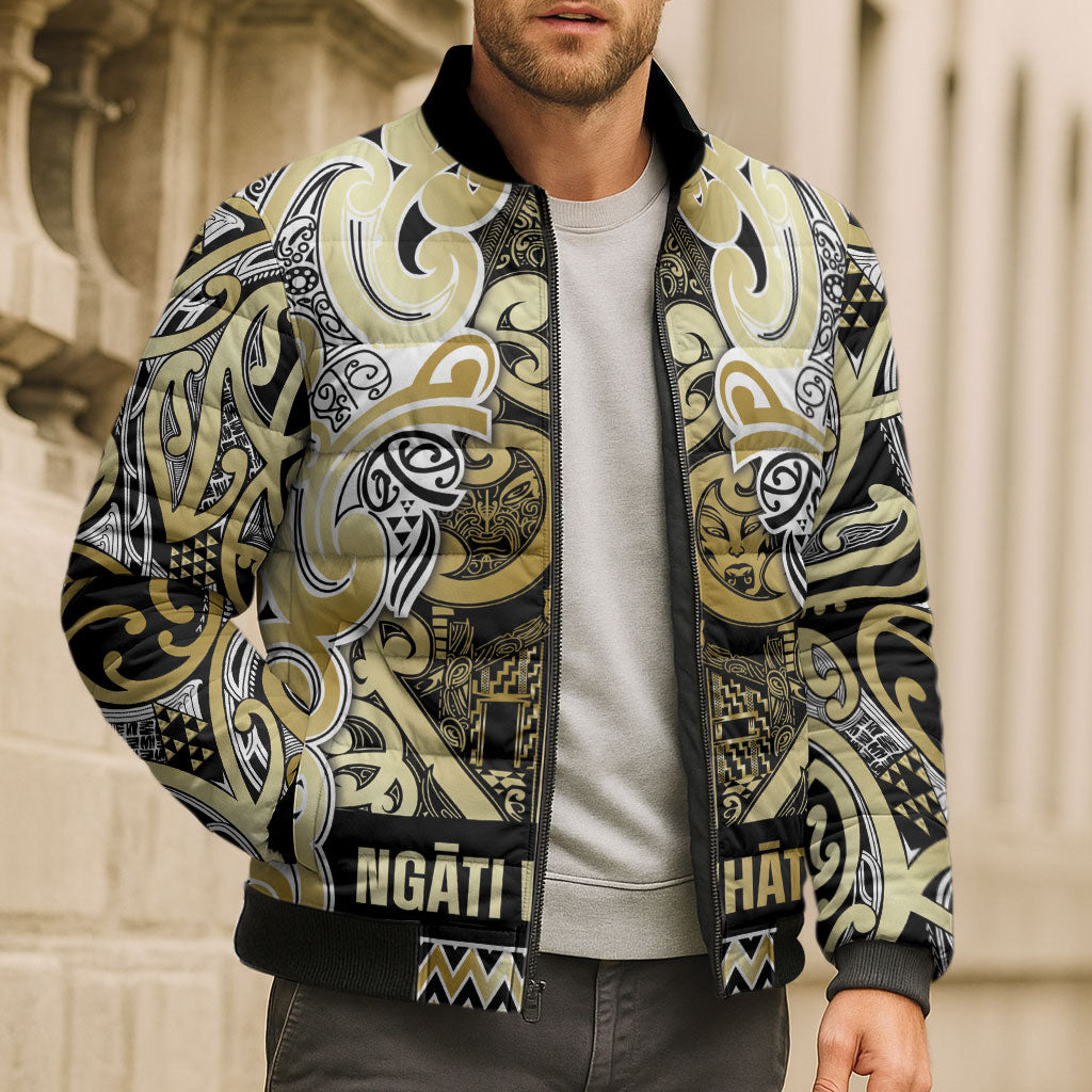 Aotearoa Iwi Ngati Whatua Bomber Puffer Jacket Maori Wharenui House Tribal Pattern