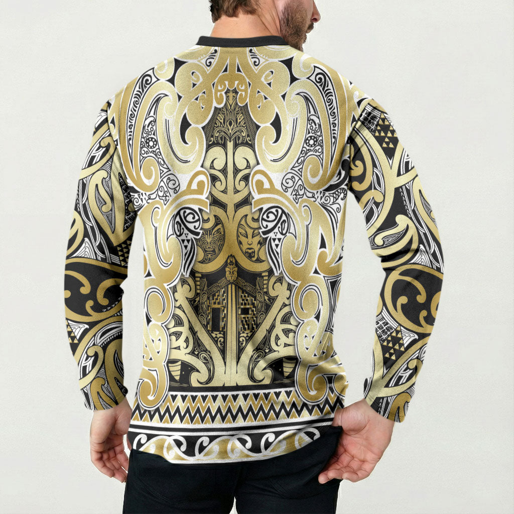 Aotearoa Iwi Ngati Whatua Button Sweatshirt Maori Wharenui House Tribal Pattern