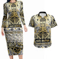 Aotearoa Iwi Ngati Whatua Couples Matching Long Sleeve Bodycon Dress and Hawaiian Shirt Maori Wharenui House Tribal Pattern