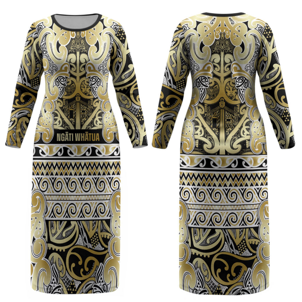 Aotearoa Iwi Ngati Whatua Couples Matching Long Sleeve Bodycon Dress and Hawaiian Shirt Maori Wharenui House Tribal Pattern