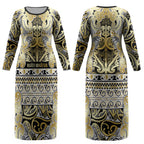 Aotearoa Iwi Ngati Whatua Couples Matching Long Sleeve Bodycon Dress and Hawaiian Shirt Maori Wharenui House Tribal Pattern
