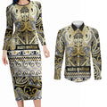 Aotearoa Iwi Ngati Whatua Couples Matching Long Sleeve Bodycon Dress and Long Sleeve Button Shirt Maori Wharenui House Tribal Pattern