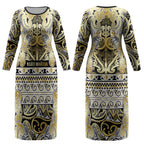 Aotearoa Iwi Ngati Whatua Couples Matching Long Sleeve Bodycon Dress and Long Sleeve Button Shirt Maori Wharenui House Tribal Pattern