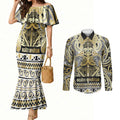 Aotearoa Iwi Ngati Whatua Couples Matching Mermaid Dress and Long Sleeve Button Shirt Maori Wharenui House Tribal Pattern