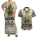 Aotearoa Iwi Ngati Whatua Couples Matching Off Shoulder Maxi Dress and Hawaiian Shirt Maori Wharenui House Tribal Pattern