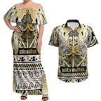 Aotearoa Iwi Ngati Whatua Couples Matching Off Shoulder Maxi Dress and Hawaiian Shirt Maori Wharenui House Tribal Pattern