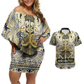 Aotearoa Iwi Ngati Whatua Couples Matching Off Shoulder Short Dress and Hawaiian Shirt Maori Wharenui House Tribal Pattern