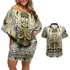 Aotearoa Iwi Ngati Whatua Couples Matching Off Shoulder Short Dress and Hawaiian Shirt Maori Wharenui House Tribal Pattern