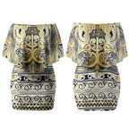 Aotearoa Iwi Ngati Whatua Couples Matching Off Shoulder Short Dress and Hawaiian Shirt Maori Wharenui House Tribal Pattern