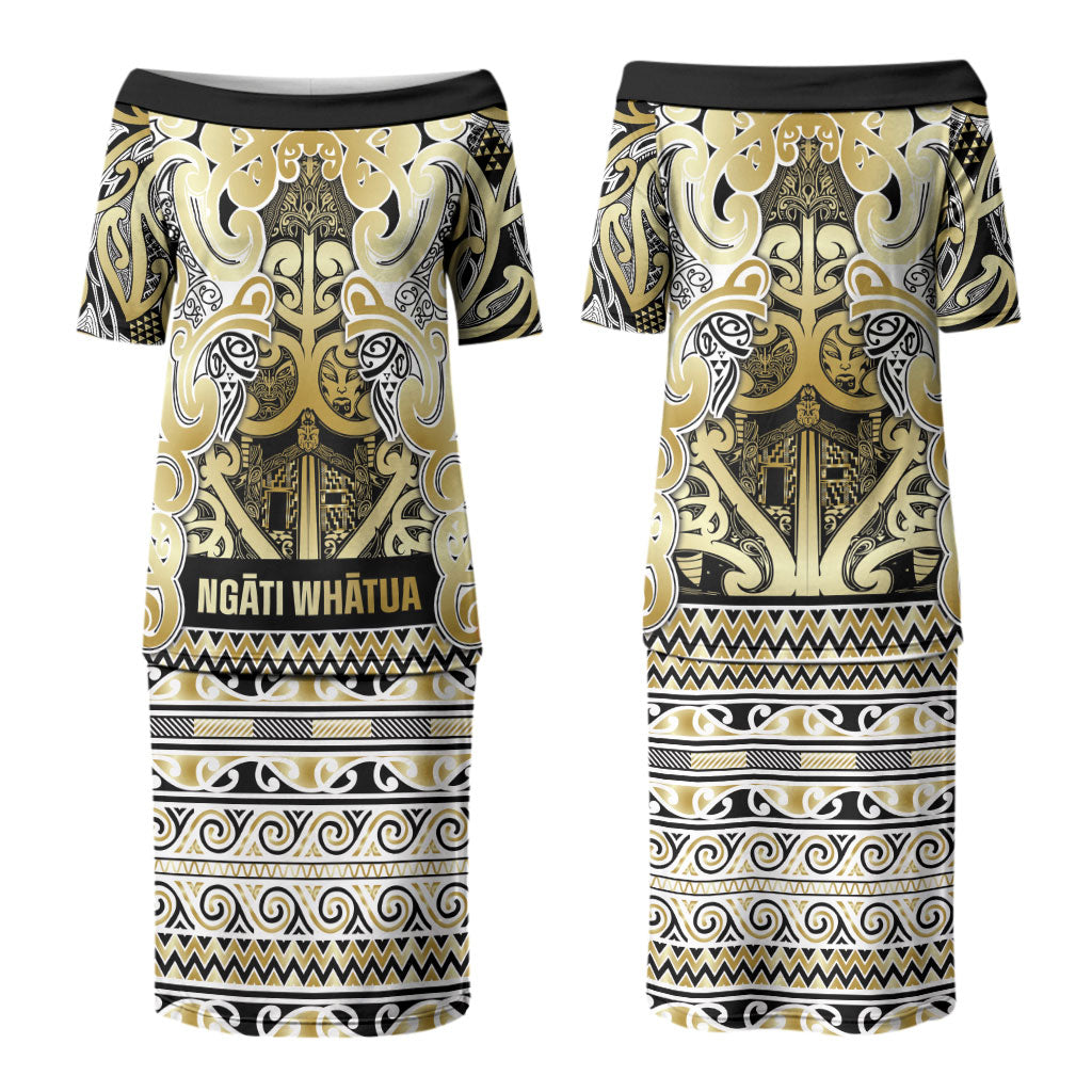 Aotearoa Iwi Ngati Whatua Couples Matching Puletasi and Long Sleeve Button Shirt Maori Wharenui House Tribal Pattern