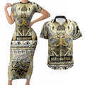 Aotearoa Iwi Ngati Whatua Couples Matching Short Sleeve Bodycon Dress and Hawaiian Shirt Maori Wharenui House Tribal Pattern