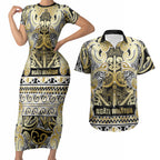 Aotearoa Iwi Ngati Whatua Couples Matching Short Sleeve Bodycon Dress and Hawaiian Shirt Maori Wharenui House Tribal Pattern
