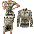 Aotearoa Iwi Ngati Whatua Couples Matching Short Sleeve Bodycon Dress and Long Sleeve Button Shirt Maori Wharenui House Tribal Pattern