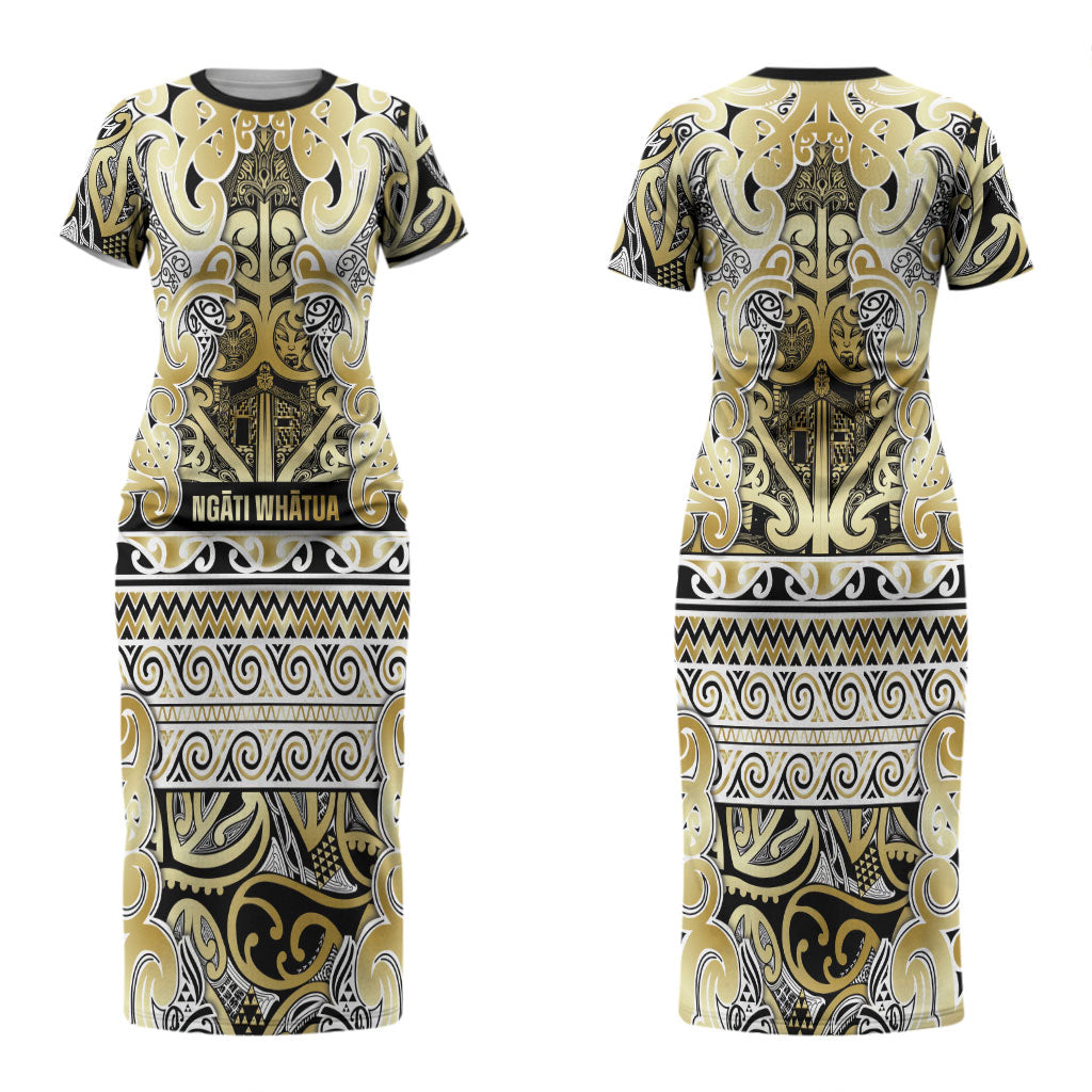 Aotearoa Iwi Ngati Whatua Couples Matching Short Sleeve Bodycon Dress and Long Sleeve Button Shirt Maori Wharenui House Tribal Pattern