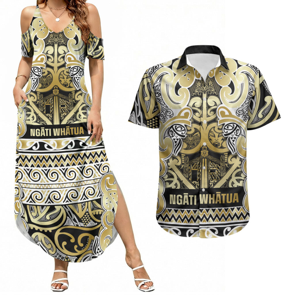 Aotearoa Iwi Ngati Whatua Couples Matching Summer Maxi Dress and Hawaiian Shirt Maori Wharenui House Tribal Pattern