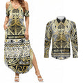 Aotearoa Iwi Ngati Whatua Couples Matching Summer Maxi Dress and Long Sleeve Button Shirt Maori Wharenui House Tribal Pattern