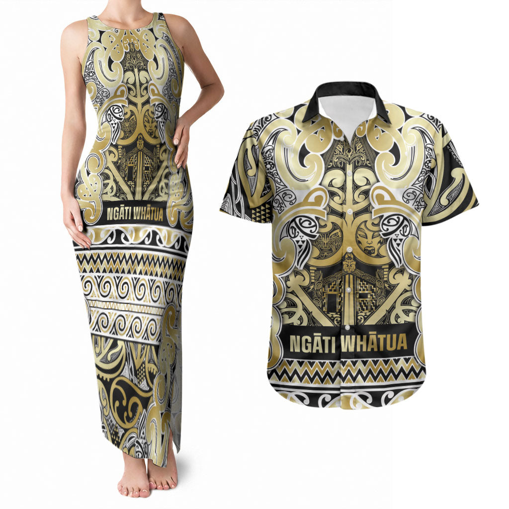 Aotearoa Iwi Ngati Whatua Couples Matching Tank Maxi Dress and Hawaiian Shirt Maori Wharenui House Tribal Pattern