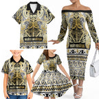 Aotearoa Iwi Ngati Whatua Family Matching Off The Shoulder Long Sleeve Dress and Hawaiian Shirt Maori Wharenui House Tribal Pattern