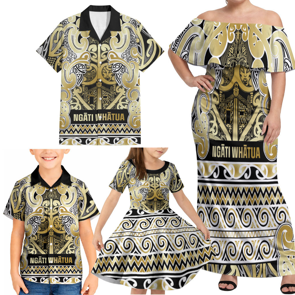 Aotearoa Iwi Ngati Whatua Family Matching Off Shoulder Maxi Dress and Hawaiian Shirt Maori Wharenui House Tribal Pattern