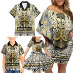 Aotearoa Iwi Ngati Whatua Family Matching Off Shoulder Short Dress and Hawaiian Shirt Maori Wharenui House Tribal Pattern