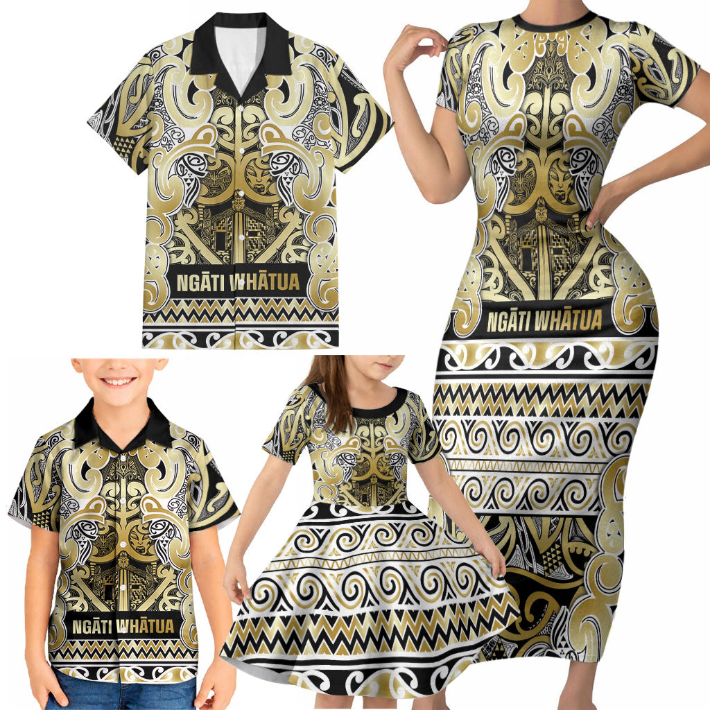 Aotearoa Iwi Ngati Whatua Family Matching Short Sleeve Bodycon Dress and Hawaiian Shirt Maori Wharenui House Tribal Pattern