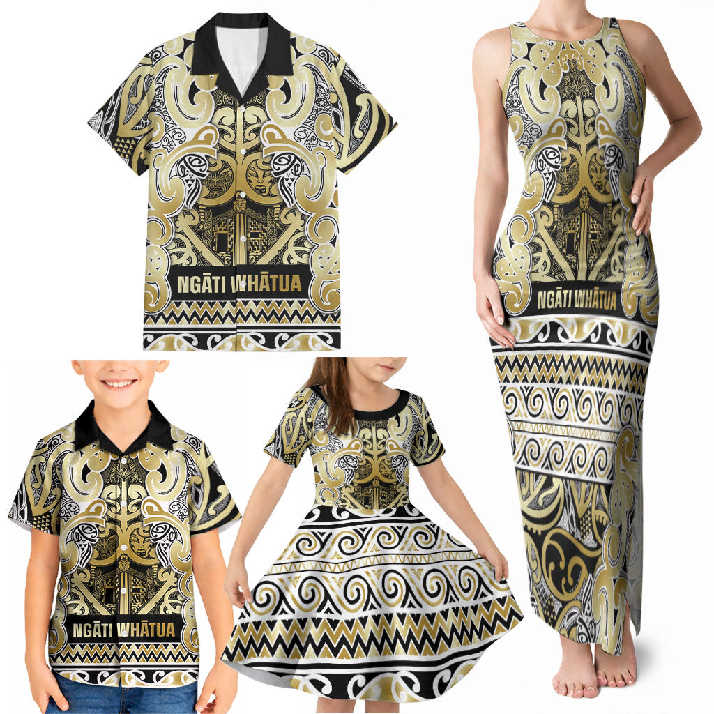 Aotearoa Iwi Ngati Whatua Family Matching Tank Maxi Dress and Hawaiian Shirt Maori Wharenui House Tribal Pattern