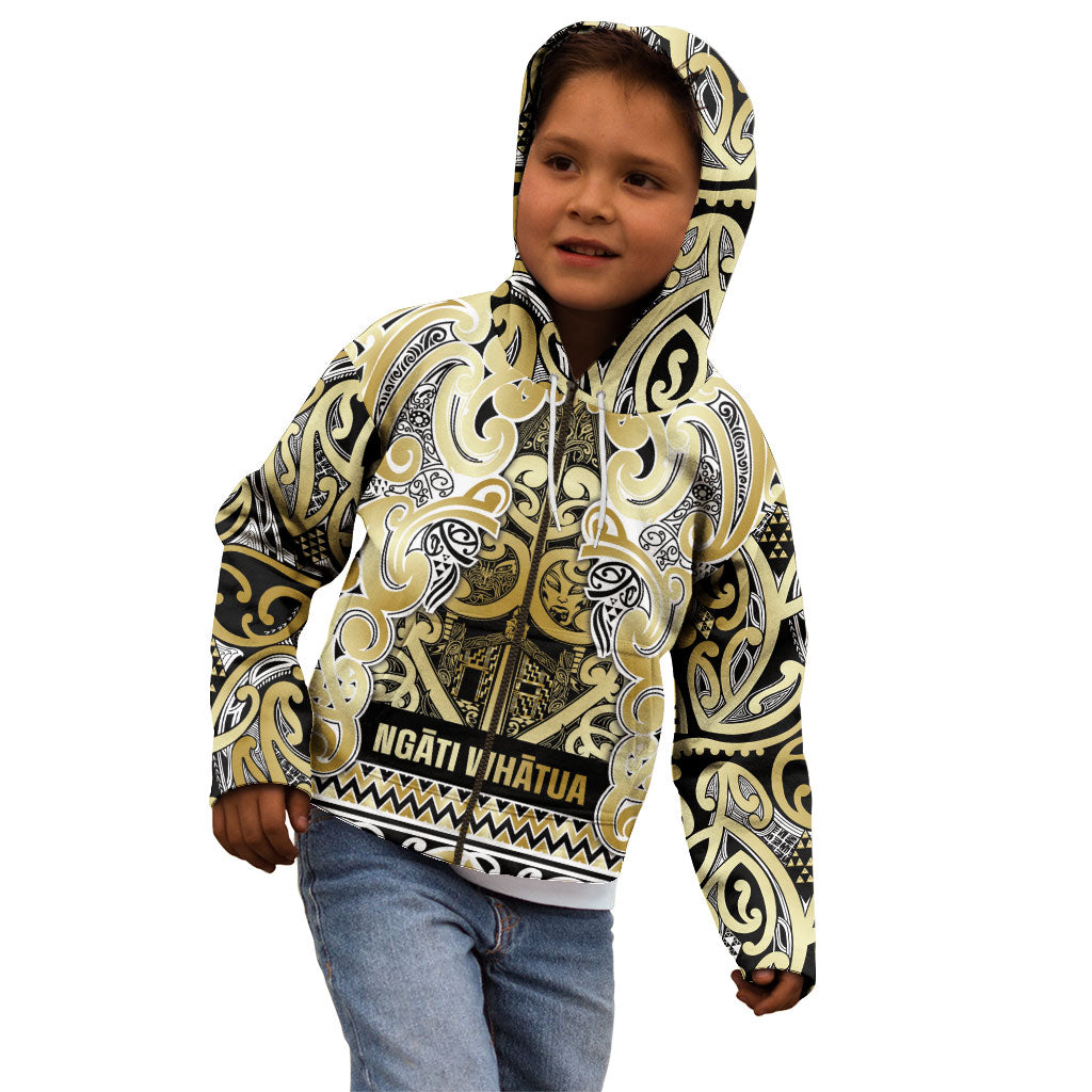Aotearoa Iwi Ngati Whatua Kid Hoodie Maori Wharenui House Tribal Pattern
