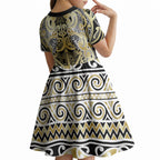 Aotearoa Iwi Ngati Whatua Kid Short Sleeve Dress Maori Wharenui House Tribal Pattern
