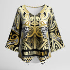 Aotearoa Iwi Ngati Whatua Kimono Sleeve Blouse Maori Wharenui House Tribal Pattern