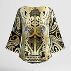 Aotearoa Iwi Ngati Whatua Kimono Sleeve Blouse Maori Wharenui House Tribal Pattern