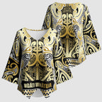 Aotearoa Iwi Ngati Whatua Kimono Sleeve Blouse Maori Wharenui House Tribal Pattern