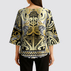 Aotearoa Iwi Ngati Whatua Kimono Sleeve Blouse Maori Wharenui House Tribal Pattern