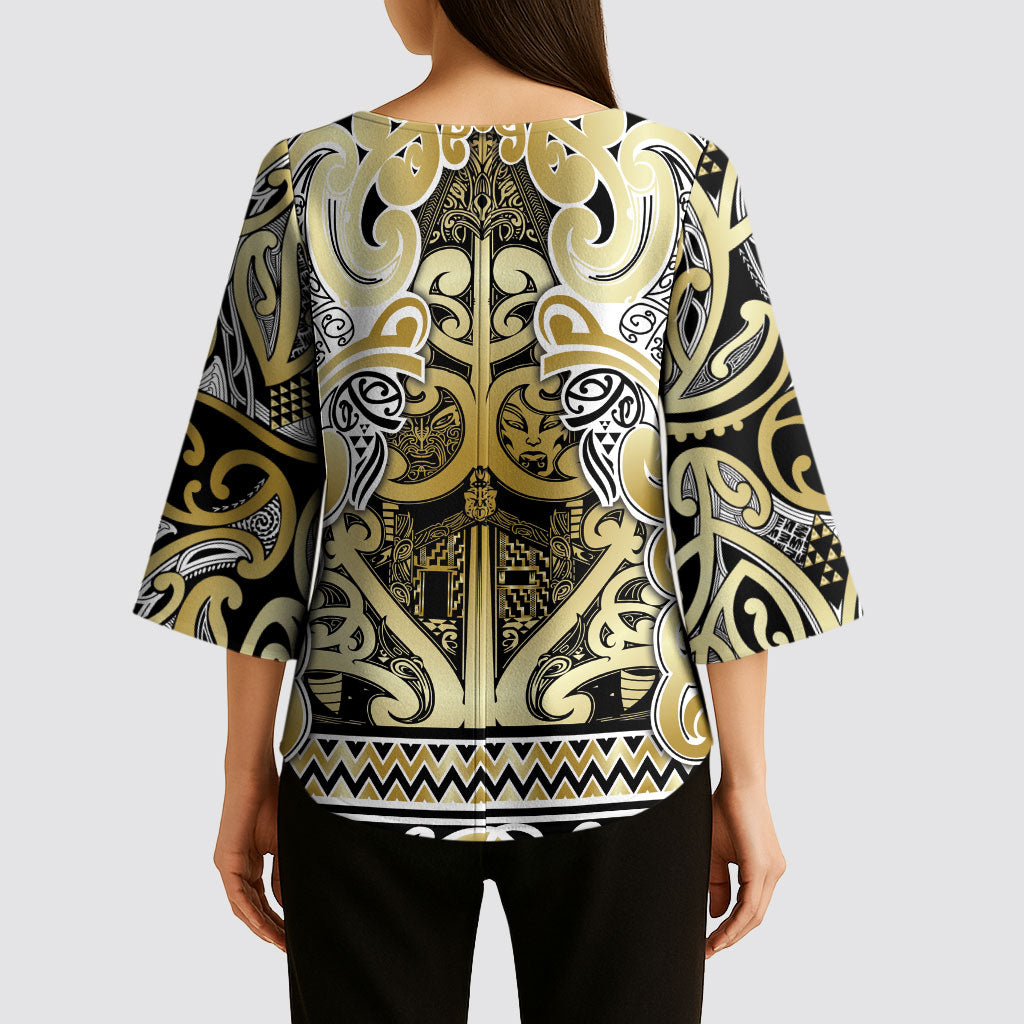 Aotearoa Iwi Ngati Whatua Kimono Sleeve Blouse Maori Wharenui House Tribal Pattern