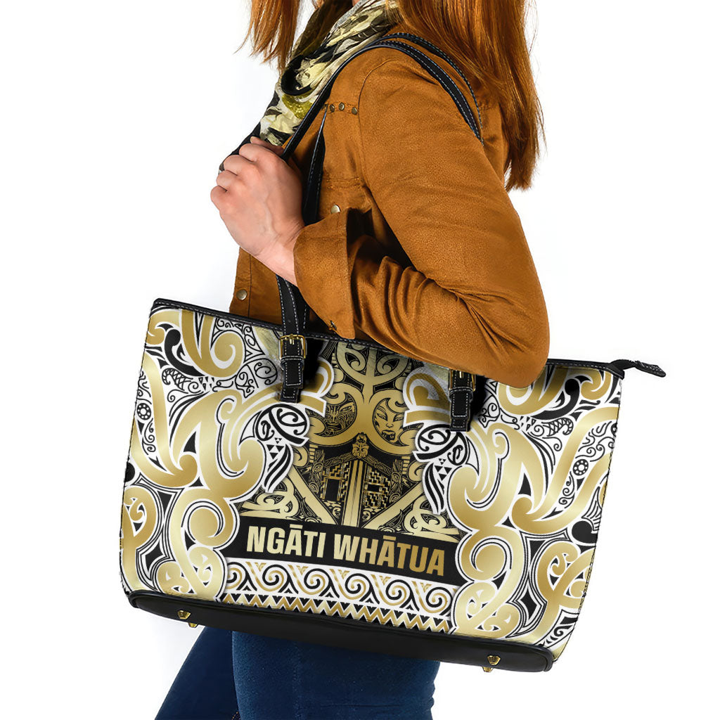 Aotearoa Iwi Ngati Whatua Leather Tote Bag Maori Wharenui House Tribal Pattern