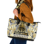 Aotearoa Iwi Ngati Whatua Leather Tote Bag Maori Wharenui House Tribal Pattern