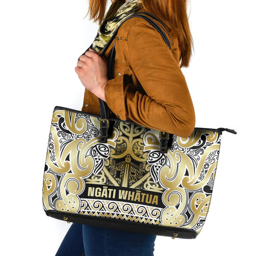 Aotearoa Iwi Ngati Whatua Leather Tote Bag Maori Wharenui House Tribal Pattern