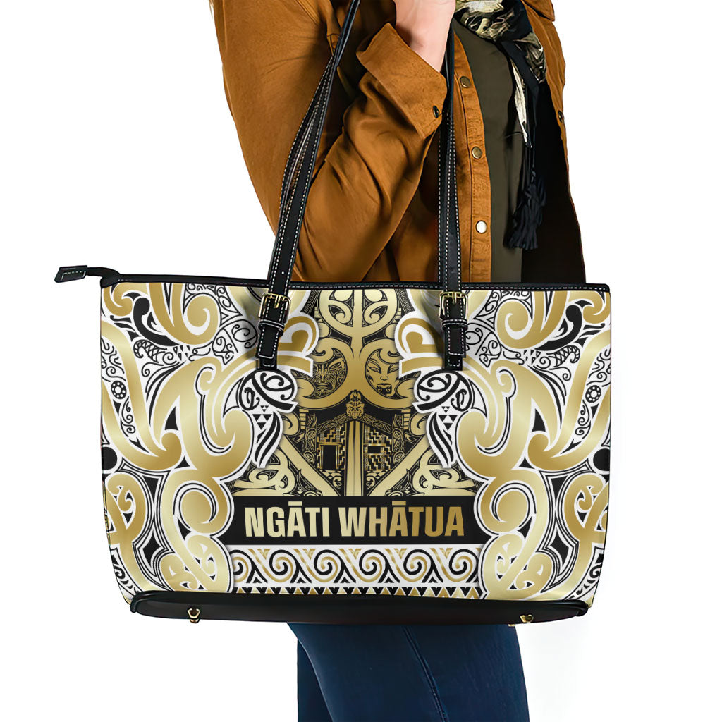Aotearoa Iwi Ngati Whatua Leather Tote Bag Maori Wharenui House Tribal Pattern