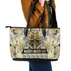 Aotearoa Iwi Ngati Whatua Leather Tote Bag Maori Wharenui House Tribal Pattern