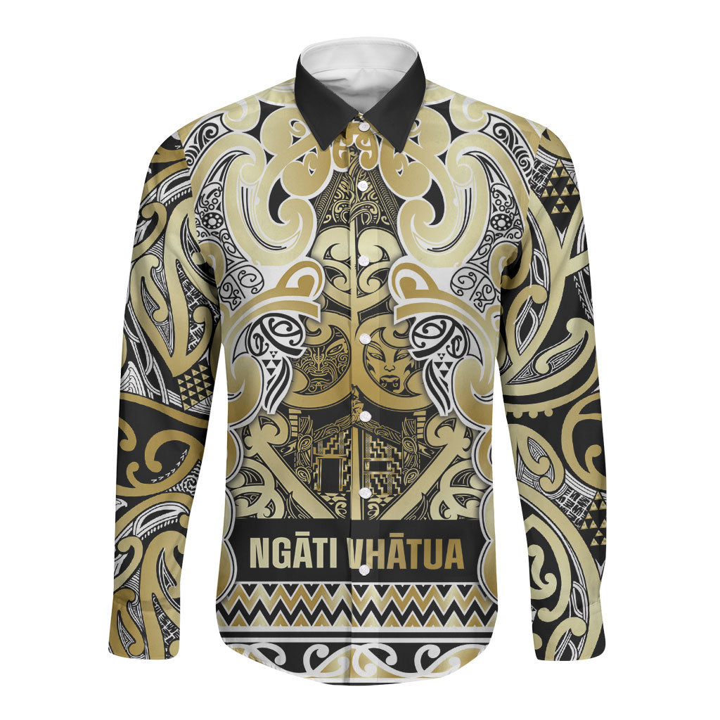 Aotearoa Iwi Ngati Whatua Long Sleeve Button Shirt Maori Wharenui House Tribal Pattern