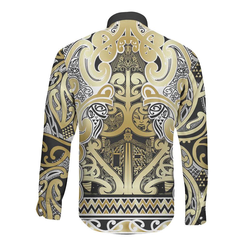 Aotearoa Iwi Ngati Whatua Long Sleeve Button Shirt Maori Wharenui House Tribal Pattern