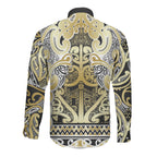 Aotearoa Iwi Ngati Whatua Long Sleeve Button Shirt Maori Wharenui House Tribal Pattern