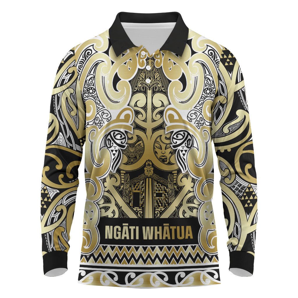 Aotearoa Iwi Ngati Whatua Long Sleeve Polo Shirt Maori Wharenui House Tribal Pattern