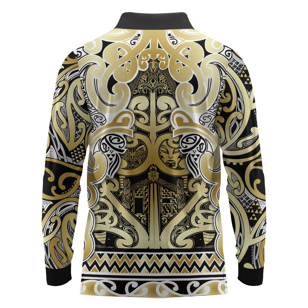 Aotearoa Iwi Ngati Whatua Long Sleeve Polo Shirt Maori Wharenui House Tribal Pattern