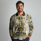 Aotearoa Iwi Ngati Whatua Long Sleeve Polo Shirt Maori Wharenui House Tribal Pattern