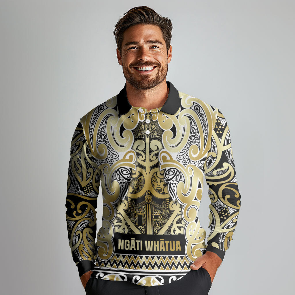 Aotearoa Iwi Ngati Whatua Long Sleeve Polo Shirt Maori Wharenui House Tribal Pattern