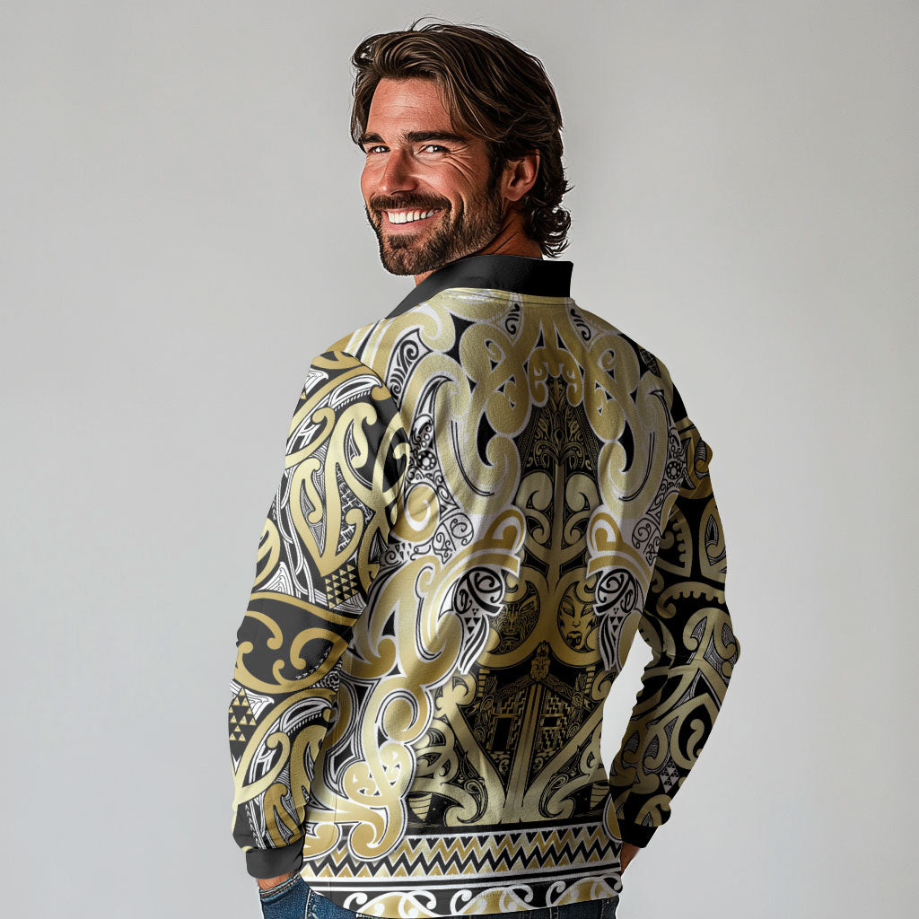 Aotearoa Iwi Ngati Whatua Long Sleeve Polo Shirt Maori Wharenui House Tribal Pattern